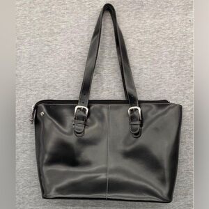 Jack Georges Black Leather Travel Carryon or Tote Bag, EUC